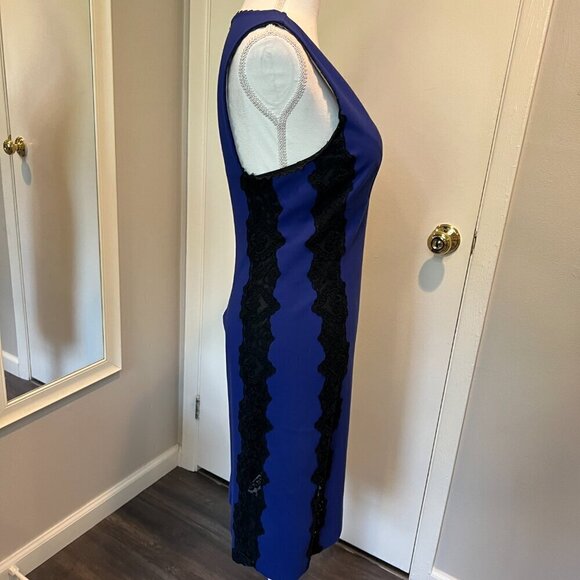 Rebecca Taylor Royal Blue with Black Lace Trim Sleeveless Midi Dress, Size 2 - Picture 7 of 15